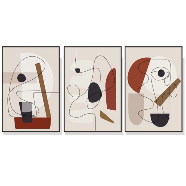 40cmx60cm Abstract Line Art By Picasso 3 Sets Black Frame Canvas Wall Art