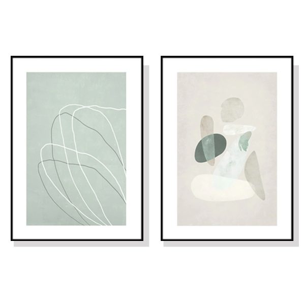 Abstract body and lines 2 Sets Black Frame Canvas Wall Art