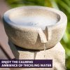 PROTEGE Solar Fountain Water Feature Outdoor 4 Bowl with LED Lights – Sand Colour