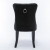 4x Velvet Dining Chairs Upholstered Tufted Kithcen Chair with Solid Wood Legs Stud Trim and Ring-Black