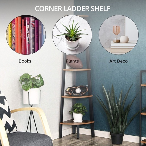 5 Tier Corner Ladder Shelf (Dark Brown)