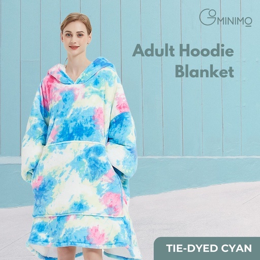 Hoodie Blanket Adult Tie-Dyed Cyan