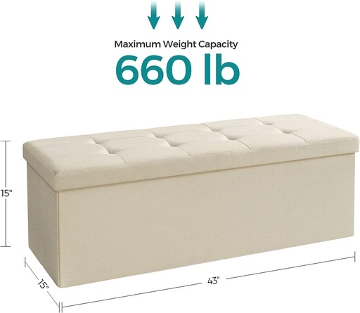 109cm Folding Storage Ottoman Bench Beige