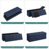 110cm Foldable Bench with Storage Space and Metal Divider Grid Navy Blue