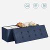 110cm Foldable Bench with Storage Space and Metal Divider Grid Navy Blue