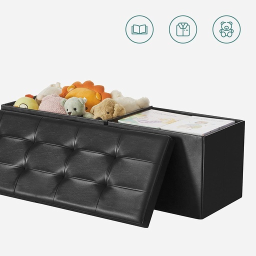 110cm Folding Storage Ottoman Bench with Flipping Lid Footrest Black