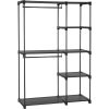 Portable Closet Wardrobe with 2 Hanging Rods Black