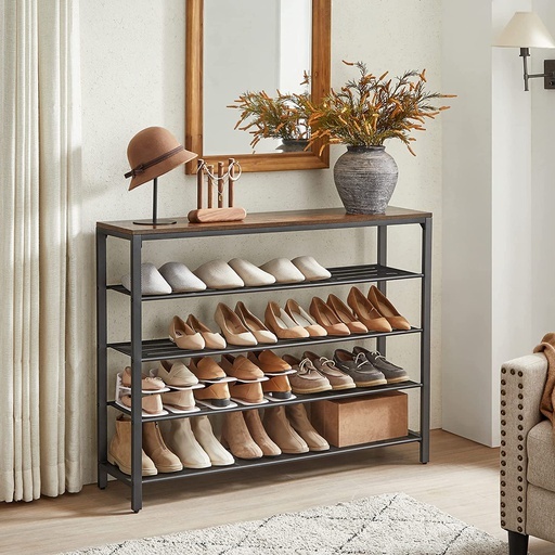 Shoe Storage Bench with 4 Mesh Shelves Rustic Brown