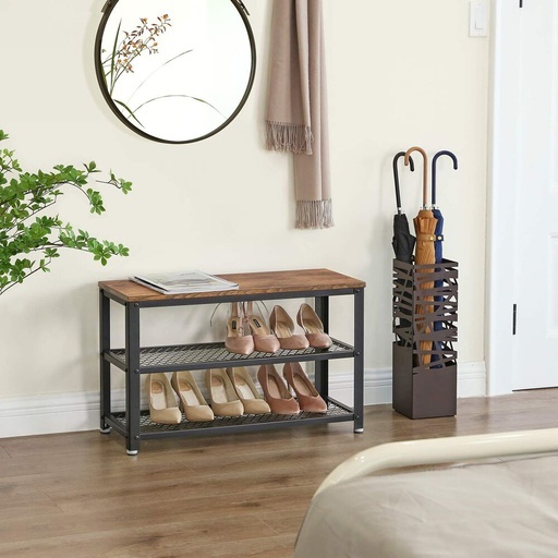 3 Tier Shoe Storage Bench 73cm Rustic Brown and Black
