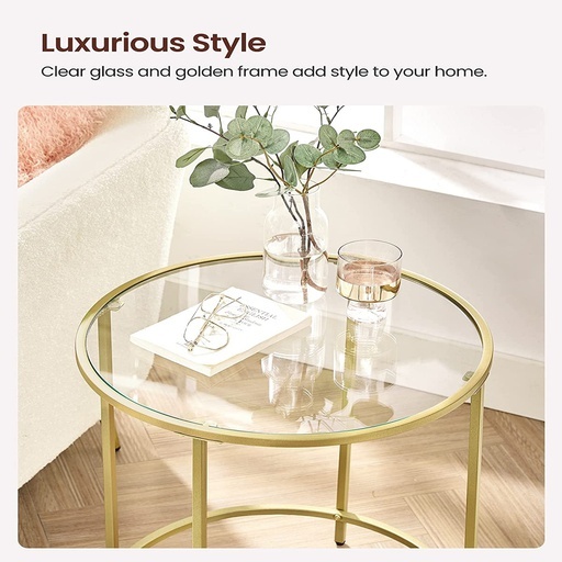 Round Side Tables Set of 2 Tempered Glass with Steel Frame Gold LGT037A61