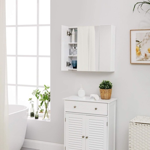 Bathroom Wall Cabinet with Mirror and Adjustable Shelf White BBK22WTV1