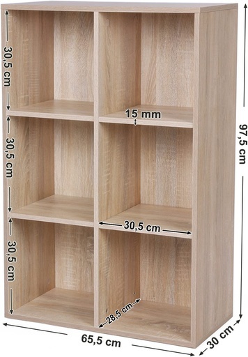 Bookcase with 6 Compartments Wooden Shelving