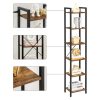 Narrow Bookcase Small 6-Tiers Bookshelf Industrial Rustic Brown and Black