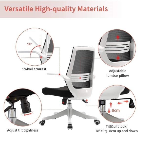 SIHOO M76 Ergonomic Office Chair Swivel Desk Chair Height Adjustable Mesh Back Computer Chair with Lumbar Support, 90° Flip-up Armrest Grey