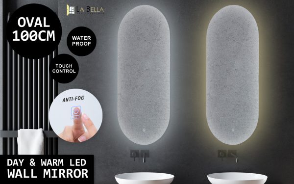 LED Wall Mirror Oval Touch Anti-Fog Makeup Decor Bathroom Vanity 45x100cm