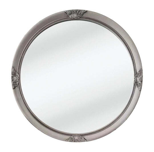French Provincial Ornate Round Mirror – Silver
