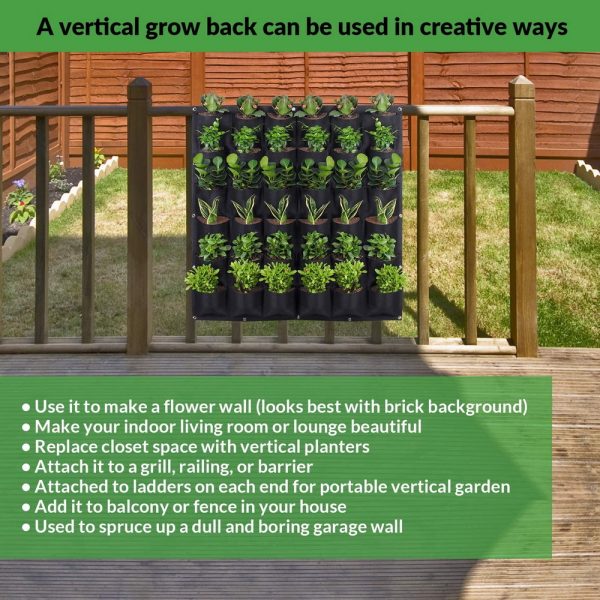 Wall Hanging Planter Planting Grow Bag Vertical Garden Vegetable Flower – Black, 36 Pockets