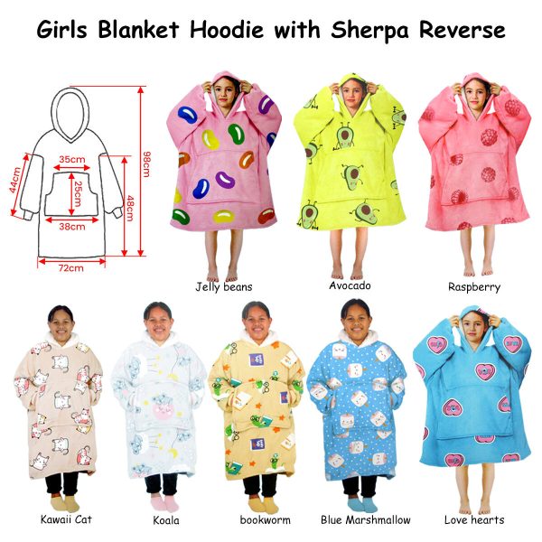 Girls Comfy Warm Blanket Hoodie with Sherpa Fleece Reverse – Avocado