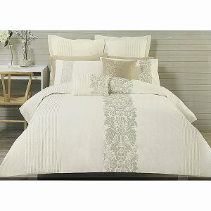 Catherine Cream Taupe Embroidery Quilt Cover Set QUEEN
