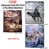 675gsm 2 Ply 3D Print Faux Mink Blanket Queen 200×240 cm – Galloping Horse