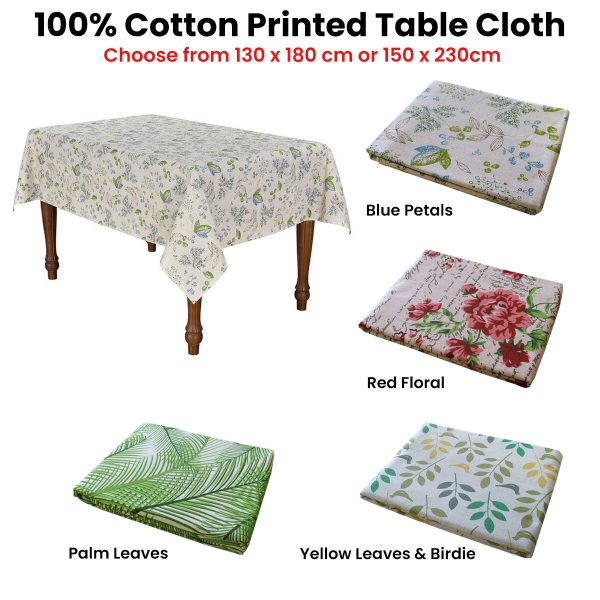 Cotton Red Floral Oblong Table Cloth 150 x 230cm