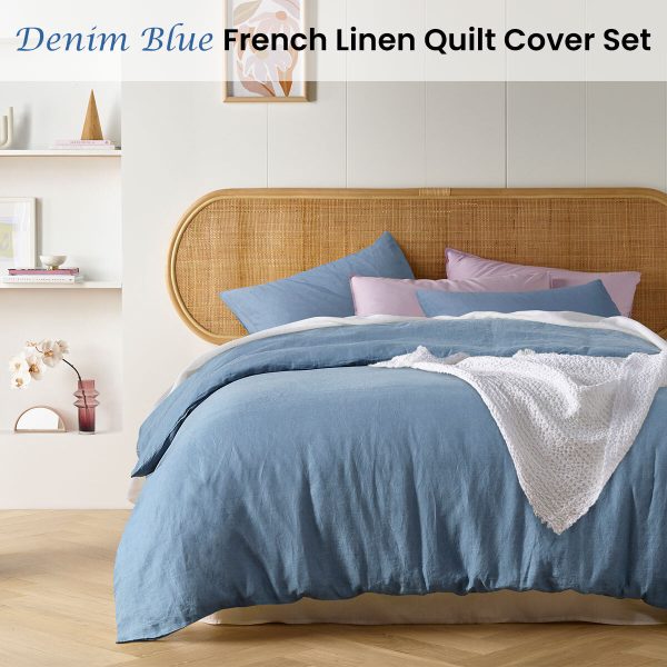 Vintage Design Homewares Denim Blue French Linen Quilt Cover Set King