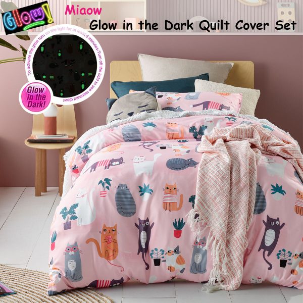 Happy Kids Miaow Glow in the Dark Quilt Cover Set Single