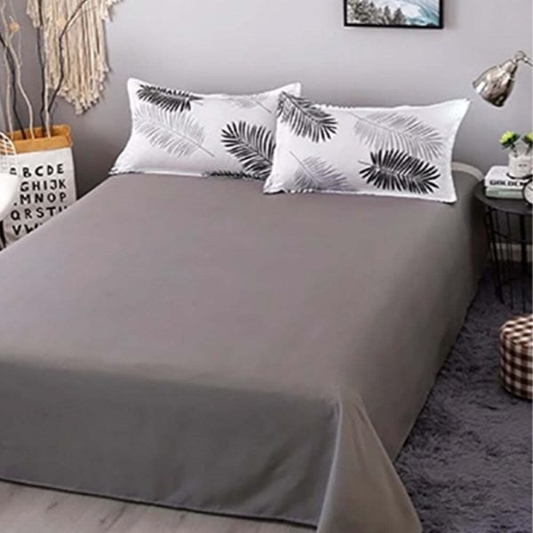 Palm Leaves Pattern Aloe Cotton Flat Sheet Quilt Cover Pillowcases 4pcs Bedding Set (Queen)