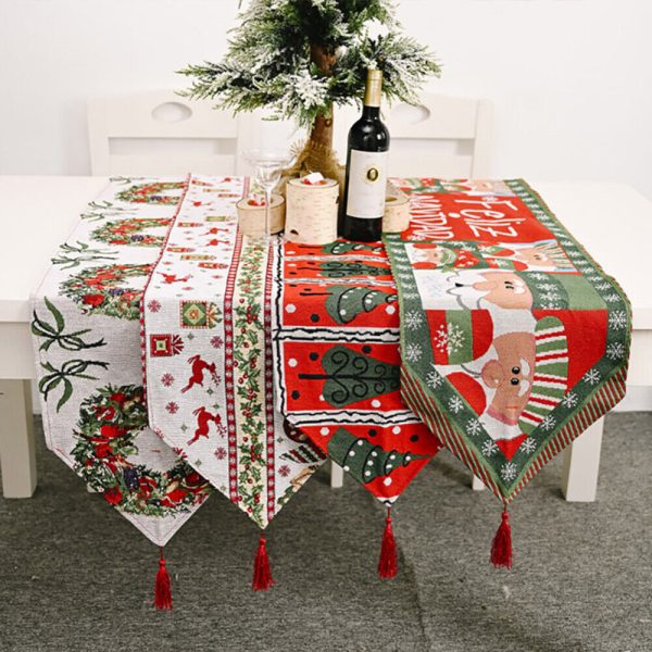 Christmas Table Runner thickened knitted Dining Tablecloth Xmas Party Decor(Santa Claus)