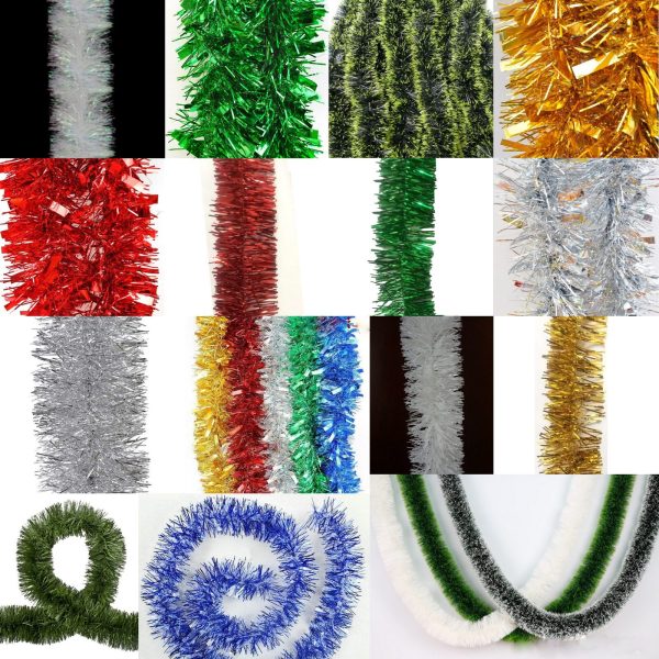 5x 2.5m Christmas Tinsel Xmas Garland Sparkly Snowflake Party Natural Home Décor, Snow Tips in Green
