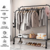 Double Clothes Rack Steel Garment Coat Hanger Stand Closet Shoes Storage Shelf