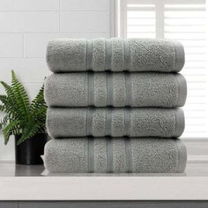 amor classic dobby stripe super soft premium cotton hand towel 4 pcs silver