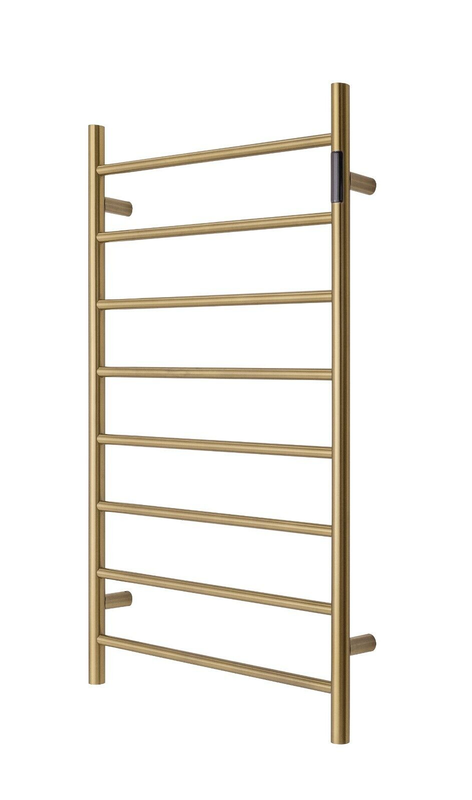 Premium Brushed Gold Heated Towel Rack with LED control- 8 Bars, Round Design, AU Standard, 1000x620mm Wide