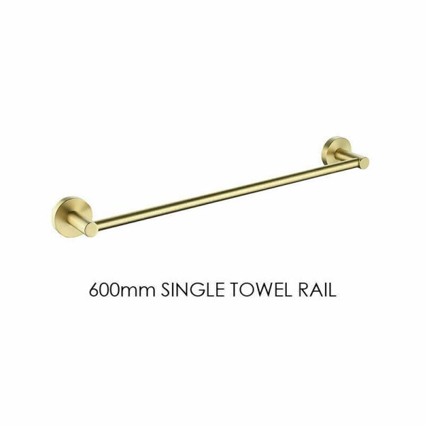 Luxurious Brushed Gold Stainless Steel 304 Towel Rack Rail – Single Bar 600mm