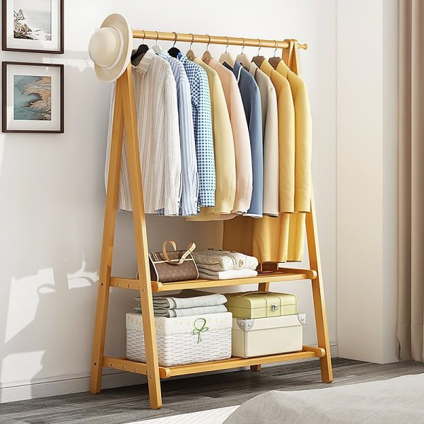 Portable Clothes Rack Coat Garment Stand Bamboo Rail Hanger Airer Closet..