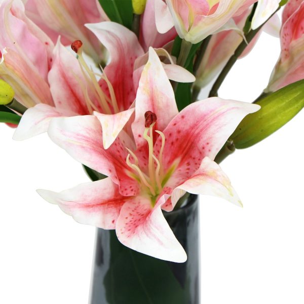 Premium Faux Lily In Glass Vase (Artificial Tiger Lily Arrangement)