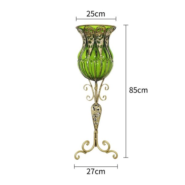85cm Green Glass Tall Floor Vase and 12pcs Blue Artificial Fake Flower Set
