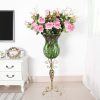 85cm Green Glass Tall Floor Vase and 12pcs Pink Artificial Fake Flower Set