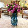 51cm Blue Glass Tall Floor Vase with 12pcs Artificial Fake Flower Set