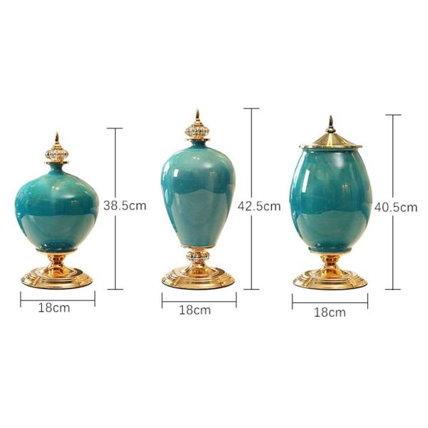 40.5cm Ceramic Oval Flower Vase with Gold Metal Base Dark Blue