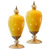 2X 42cm Ceramic Oval Flower Vase with Gold Metal Base Yellow
