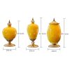 2X 38cm Ceramic Oval Flower Vase with Gold Metal Base Yellow