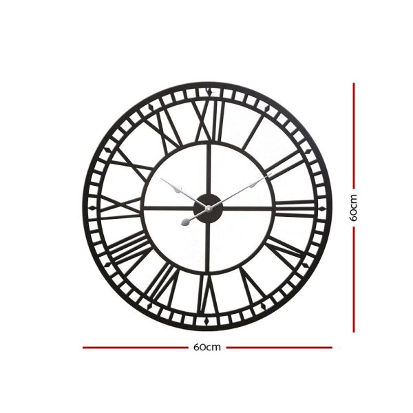 Large Wall Clock Roman Numerals Round Metal Luxury Home Decor Black – 60 cm