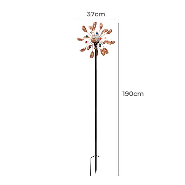 Garden Windmill Solar Light Wind Spinner Metal Ornaments Outdoor Decor 190cm