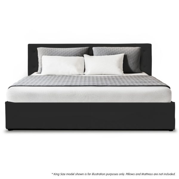 Altamont Double Fabric Gas Lift Bed Frame with Headboard – Black