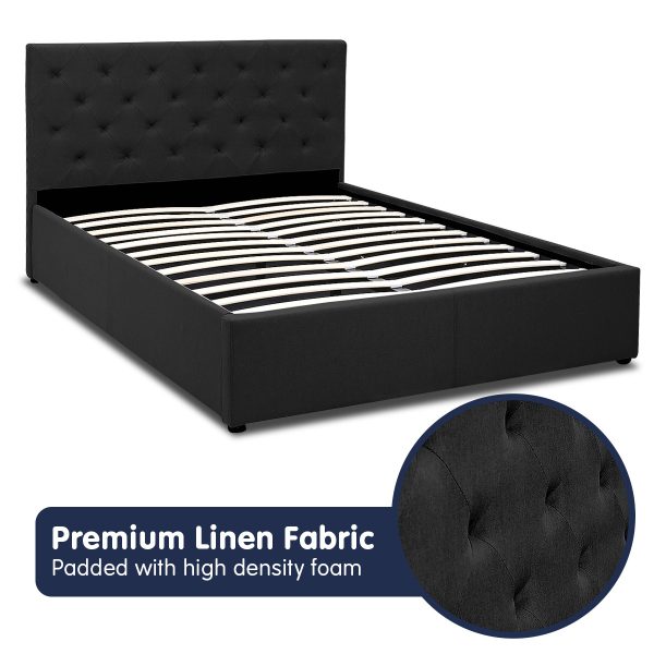 Altamont Double Fabric Gas Lift Bed Frame with Headboard – Black