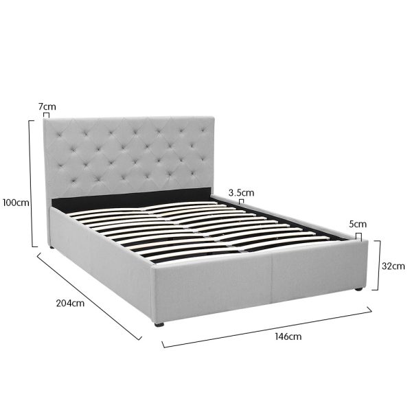 Altamont Double Fabric Gas Lift Bed Frame with Headboard – Grey