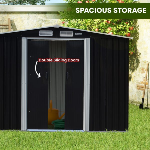 Wallaroo Zinc Steel Garden Shed with Open Storage – Black – 10 x 8 FT