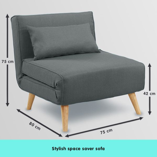 Mosgiel Adjustable Chair Single Sofa Bed Faux Linen – Dark Grey