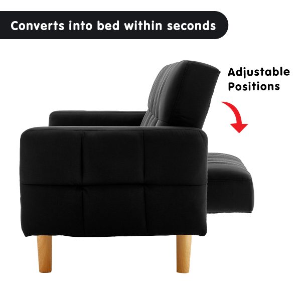 Pensacola 3-Seater Fabric Sofa Bed Futon – Black